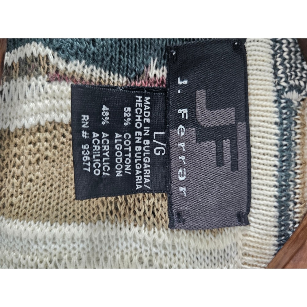[Grandpacore] J. Ferrar 3D Knit Cardigan Mens Large  Green Striped Coogi Style - Picture 3 of 9
